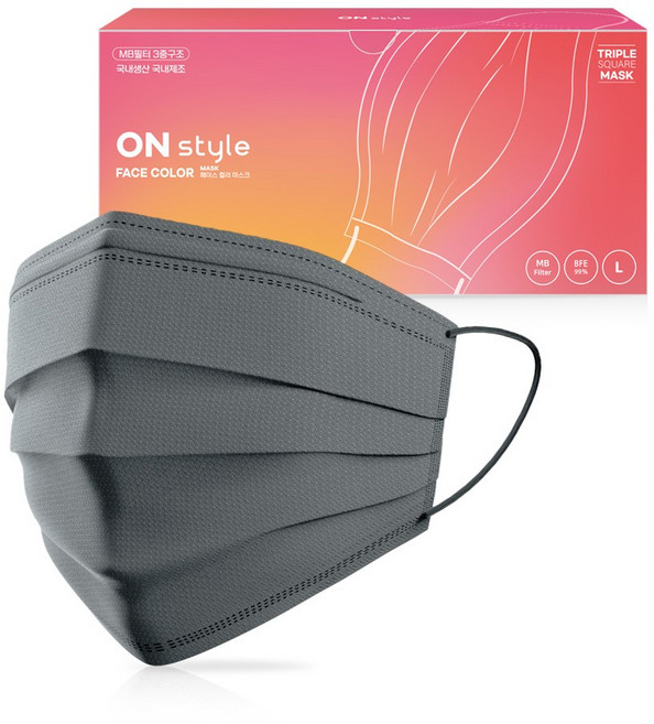 온스타일 평면 데일리마스크 대형 50매 일회용 국산, 50개입, 1개, 그레이