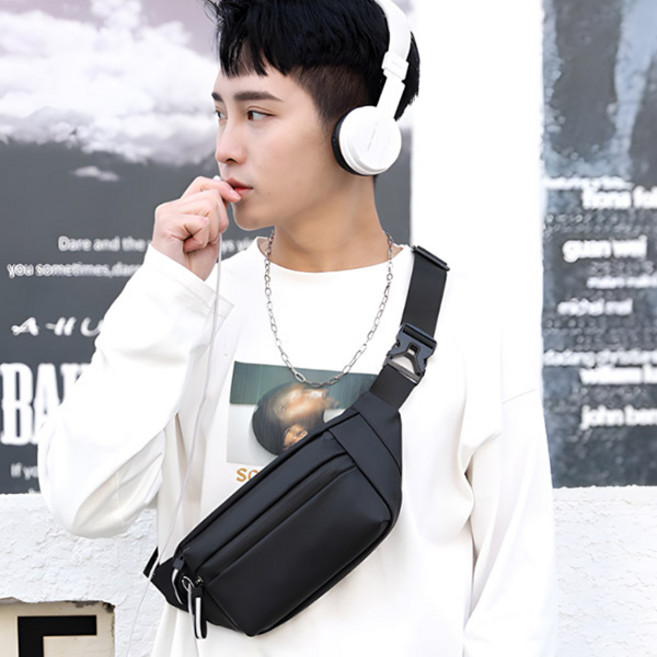 라이딩 아웃도어 여행도난방지 크로스백 캐주얼 힙색 벨트파우치 슬링백 V2, 블랙, 1개