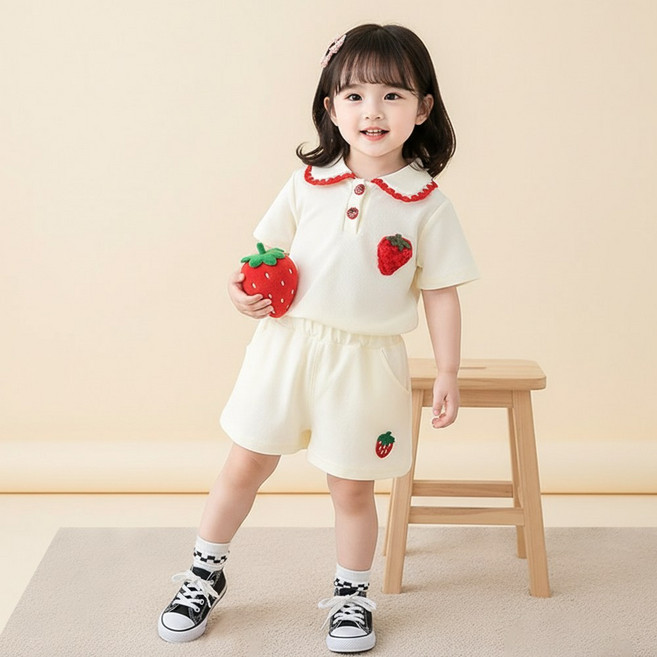 몽실이 포인트카라 딸기 반팔상하복