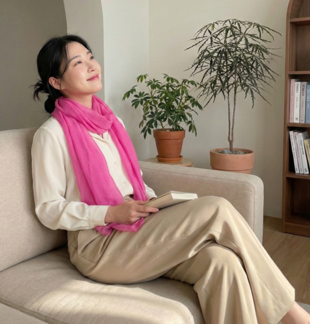 여성 무지 롱스카프 쉬폰 단색 머플러 간절기 데일리 목도리