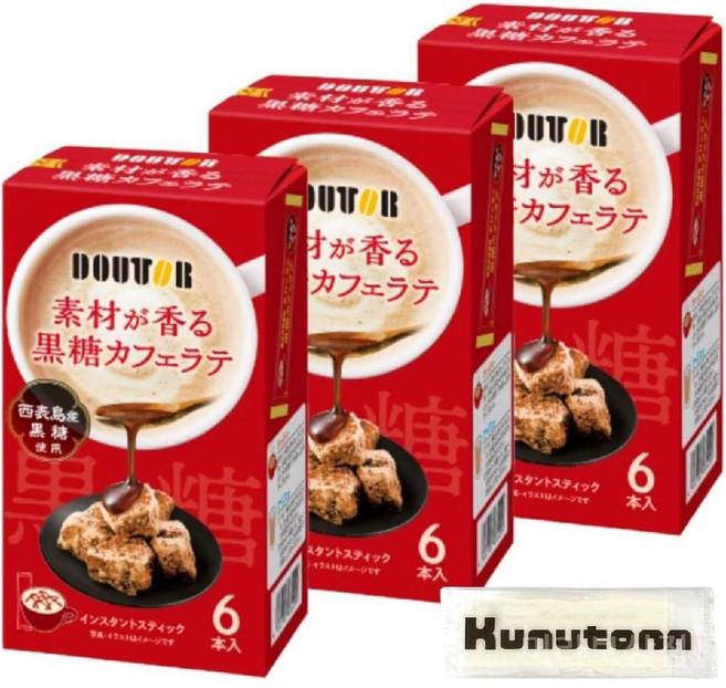 도토루 커피 인스턴트 흑당 카페라떼 15g 6개입 3박스 세트 + 물수건