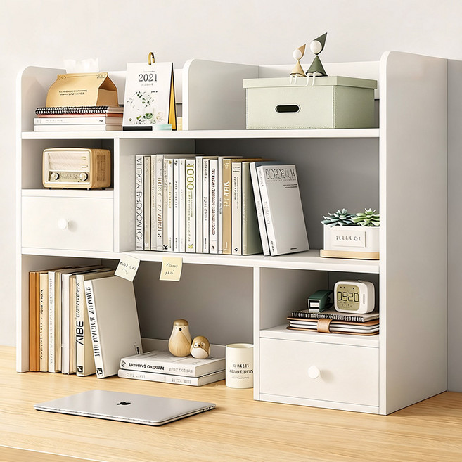 홈컴 책상 책꽂이 도어 오픈 수납 선반, 3단, 화이트