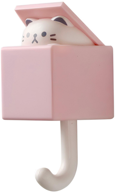 [Bunny Kitty Club] 무타공 고양이 병아리 벽걸이 후크, 1개, 핑크 고양이