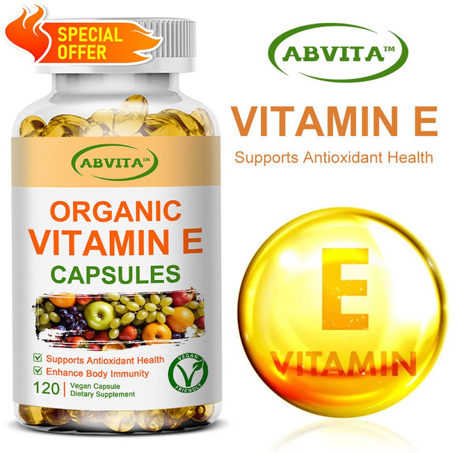 오가닉 비타민E 60/120캡슐 D-알파 토코페롤 복합체 180mg 항산화 면역 건강 비건 캡슐, 1개, 60정