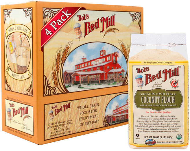 밥스 레드 밀 유기농 코코넛 가루 453g (4팩) Bob's Red Mill Organic Coconut Flour 16 Ounce (Pack of 4), 4개