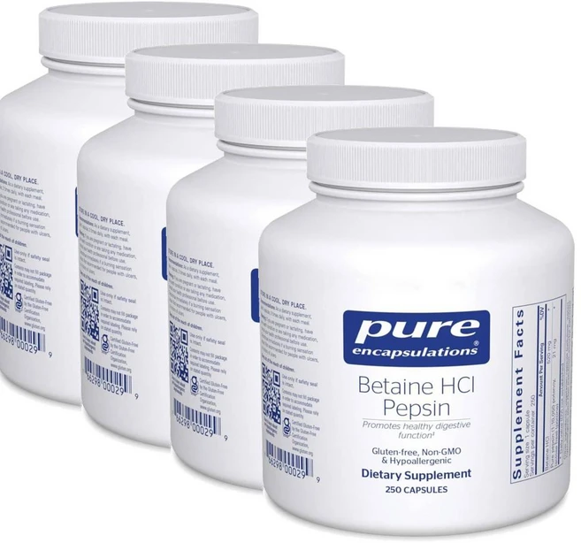 퓨어인캡슐레이션 베타인 HCl 펩신 캡슐 Pure Encapsulations Betaine HCl Pepsin, 4개, 250정 - 쿠팡