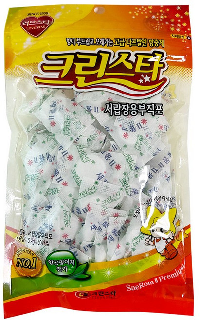 크린스타 대용량 새롬 5.2g X 50개입 좀약 나프탈렌 부직포 장롱냄새제거, 50개