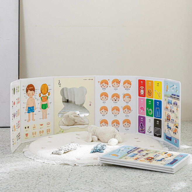 같이자람 아기병풍 완성품 + 곰돌이거울, 1개, 아기병풍6단+곰돌이거울