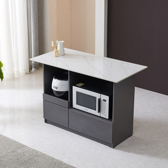 가온리빙 올리앤 1200 아일랜드 식탁 겸 렌지대 홈바/아일랜드식탁, 서랍형그레이+화이트세라믹