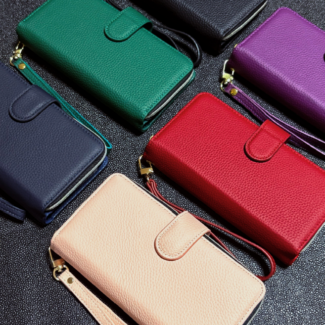 썬플라워 믹스 지퍼 아이폰17에어용 다이어리 케이스/쳔연가죽/이중지갑형/동전수납/스트랩줄 포함