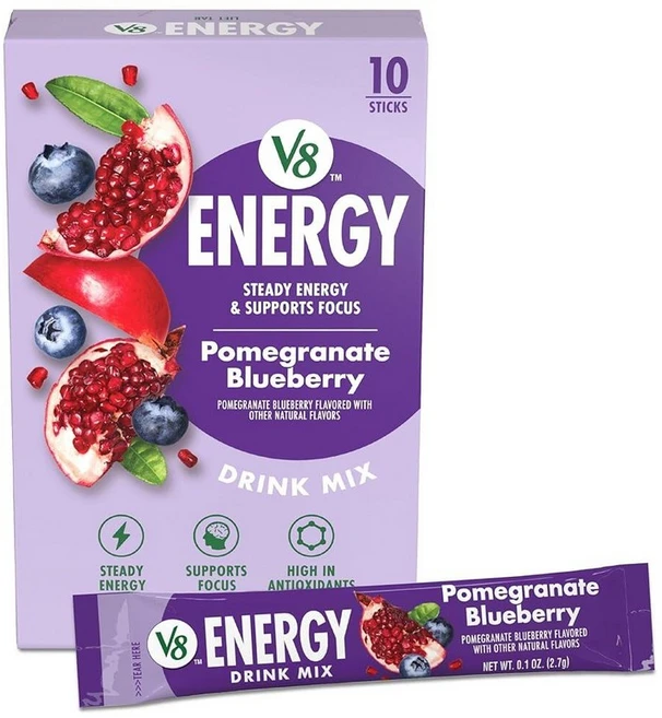 V8 브이8 Energy 석류 블루베리 에너지 드링크 파우더 0.283.5g(0.10온스) 패킷 (10개) - 쿠팡