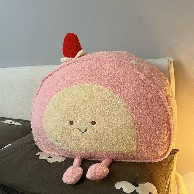 롤케이크 모양 인형 쿠션 소형 대형 사이즈 소파 침대 방석 베개 귀여운 디저트 감성 인테리어 소품 홈데코 아이방 학생 선물 포인트 데코 아이템, 딸기