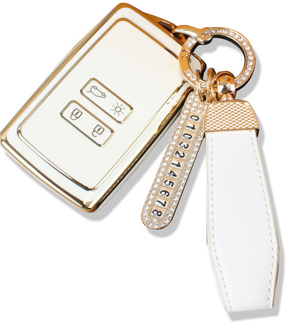 SM3 SM5 SM7 CLIO QM3 QM5 차키 케이스 TPU 키홀더 스마트키 르노삼성 자동차 키 커버 케이스, as02 호환 골드-아이보리