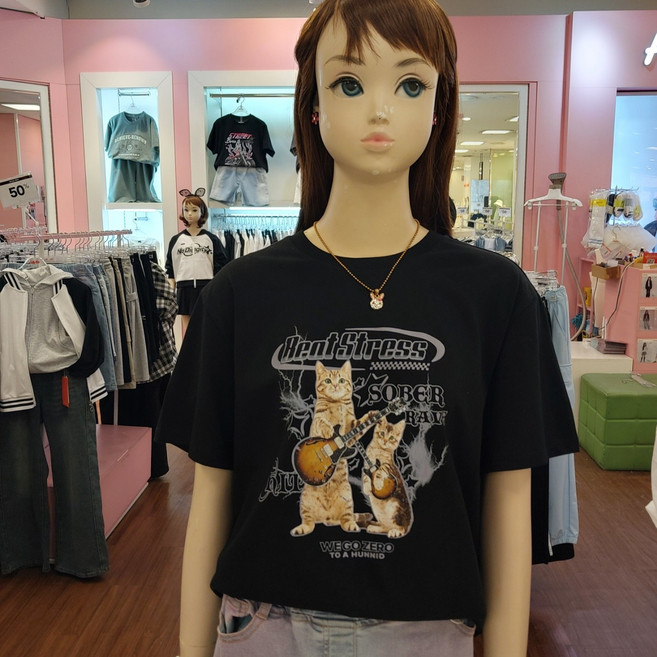 애플핑크 루즈핏락스타캣 반팔 티셔츠 U310