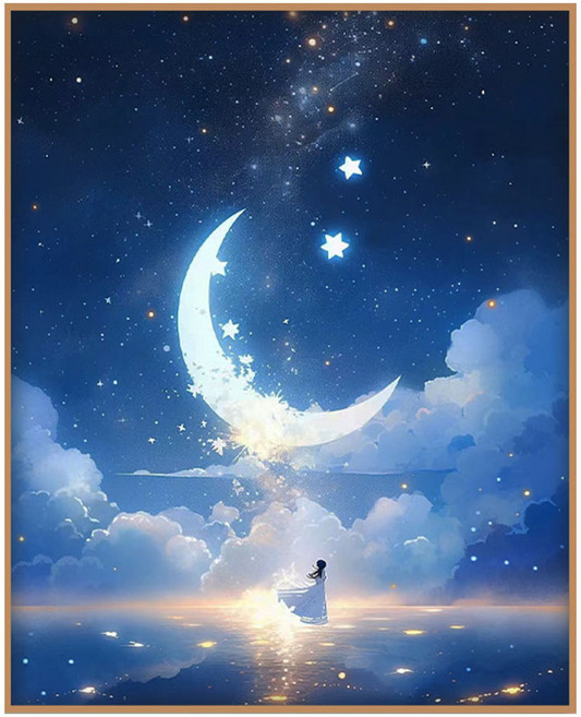 코지하루 DIY 명화그리기 물감 2세트 유화 그림 그리기 아크릴화 40x50, 달과 별 그리고 여인B (B150), 1개