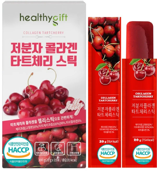 저분자 콜라겐 타트체리 젤리 스틱 타트 체리 피쉬콜라겐 펩타이드 부모님 선물 15포, 1개, 300g - 쿠팡