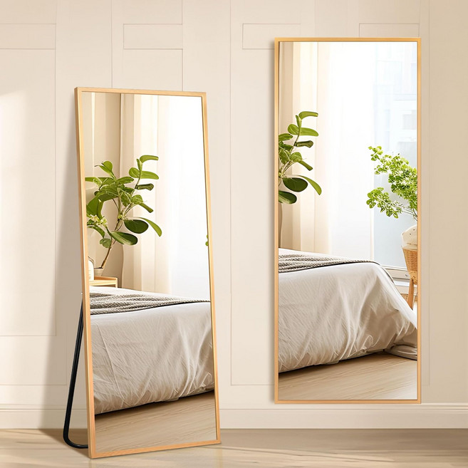 안토크 거울 3in1 스탠드 부착형 지지대 전신거울 벽걸이 거치형 가정용 직각형 1450x450, 골드-직각형