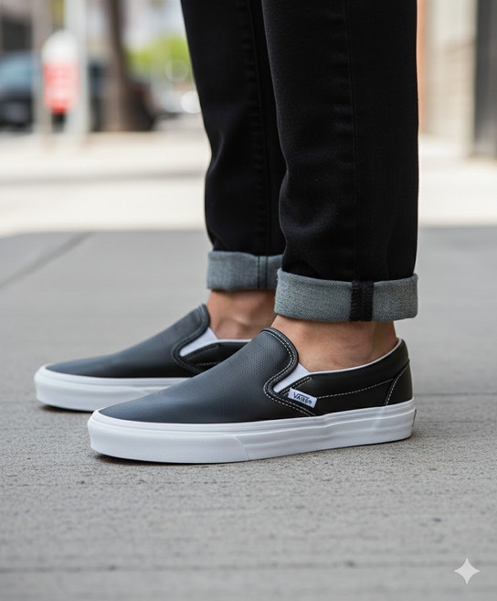 반스 vans 클래식 슬립온 - (레더) 블랙트루 화이트 VN000CT5BPB1