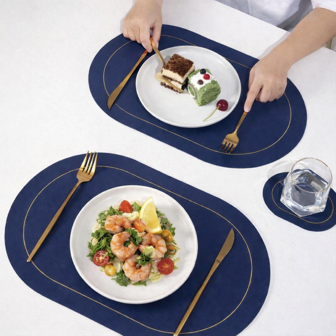 리빙모아 생활방수 간편세척 테이블매트, 2개, 45*30cm, 네이비