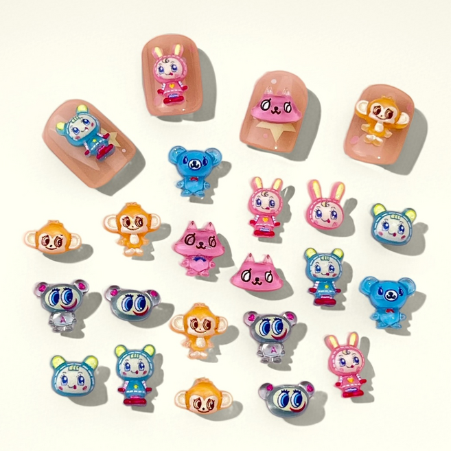 50pcs 수지 귀여운 만화 수정토끼 고양이 원숭이 손톱 플랫 백 드릴DIY 결혼식 클립북 장식 공예품, mixed, 50개, 무미