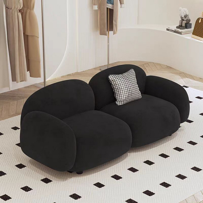 北歐現代簡約豆腐塊設計沙發, 雙人位黑色羊羔絨【加厚實木框架】, 1個