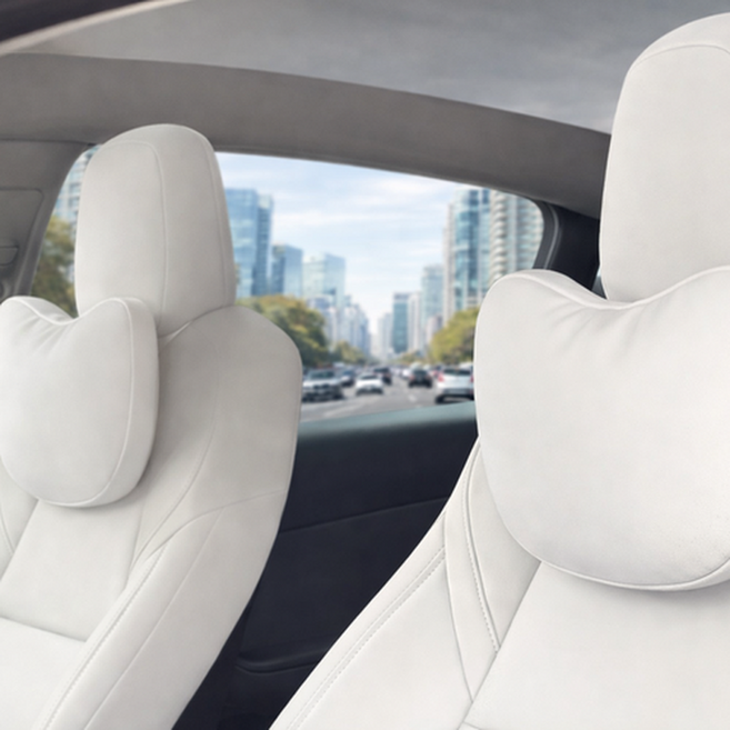 [국내배송] 테스뷰티 테슬라 모델3 모델Y 차량용 목쿠션 주니퍼 하이랜드 아마존 나파가죽, 1개, 화이트