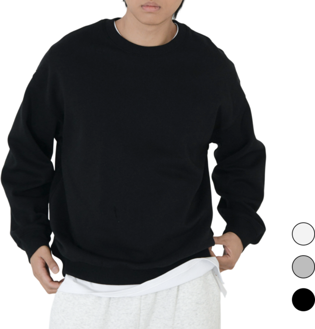 A.O.B(AOB) 오버핏 스웨트 셔츠 무지 맨투맨 긴팔 티셔츠 면