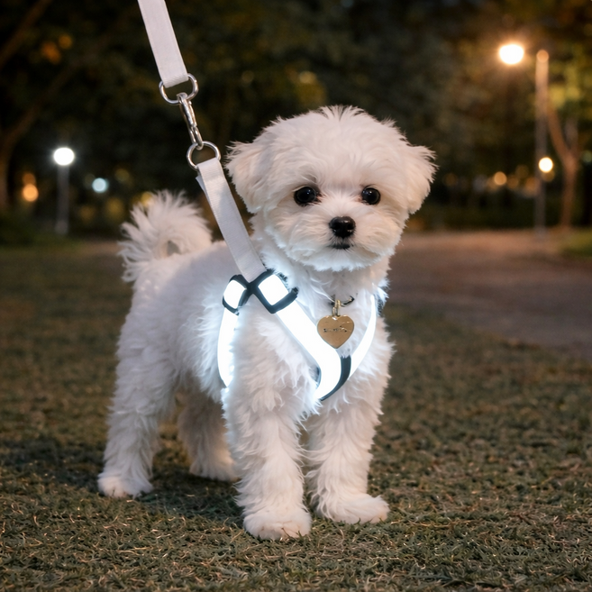 에니픽 발광LED 야간안전 반려견 하네스, 1개, 화이트