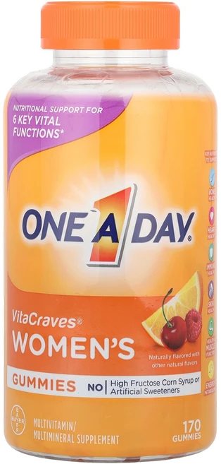 One-A-Day VitaCraves® 여성용 종합비타민/종합미네랄 보충제 구미젤리 구미젤리 170개 One-A-Day (원어데이), 1개, 170정 - 쿠팡