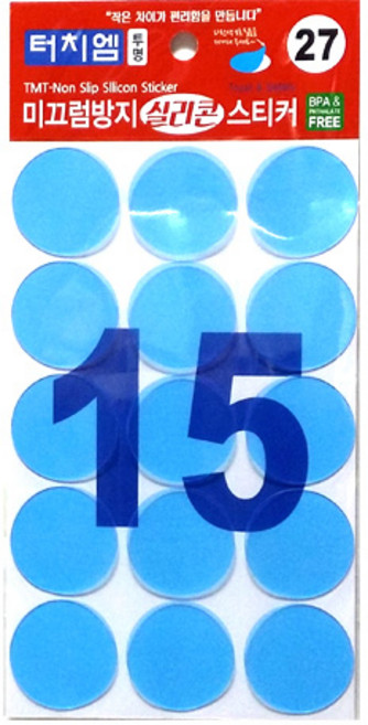 터치엠 미끄럼방지 실리콘 스티커(투명) 15입 27mm TC27015, 15개