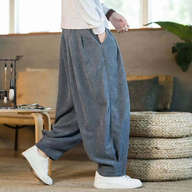 해피유통 남성 가을 겨울 루즈핏 빈티지 기모 두툼한 벌룬 팬츠jhj