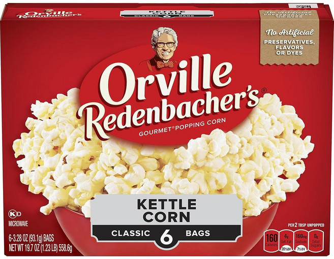 Orville Redenbacher’s 전자레인지 팝콘 케틀콘 6카운트 6박스, 558.6g, 6개