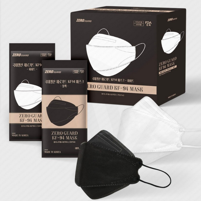 국산 황사 마스크 KF94 비말차단 4중필터 개별포장 낱장 대형 2색상, 1개입, 1개, 제로가드KF94개별포장1매-블랙