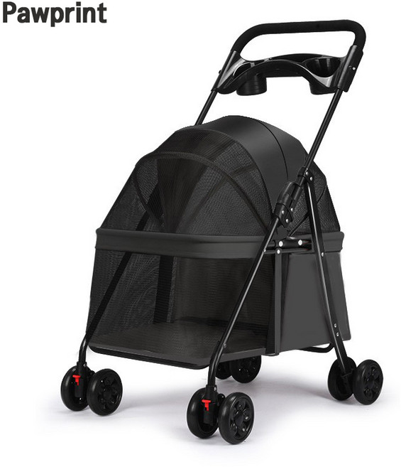 Pawprint 강아지유모차 경량 접이식 통풍 메쉬 안전 설계 반려견 반려묘 겸용 산책 여행 장보기 보호자 추천, 블랙