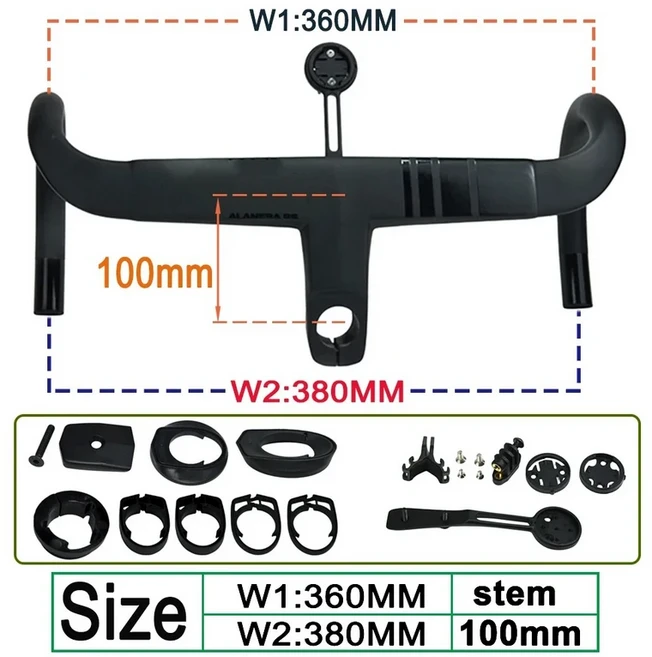 Alanera RS 2025 신형 로드 바이크 핸들바 T1000 카본 플레어드 커브드 핸들 28.6mm -8 ° 자전거 벤트, 02 Alanera RS 380x100mm