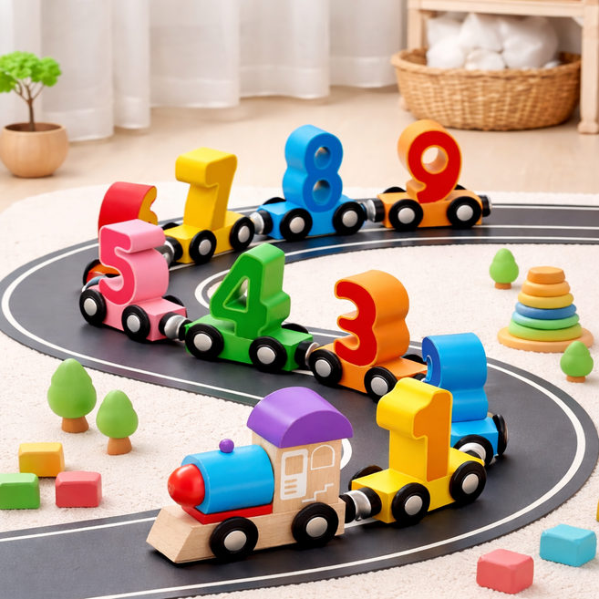 숫자 자석 기차 블록 원목 장난감 조립 놀이 교육 교구 세트, 1세트, 10종