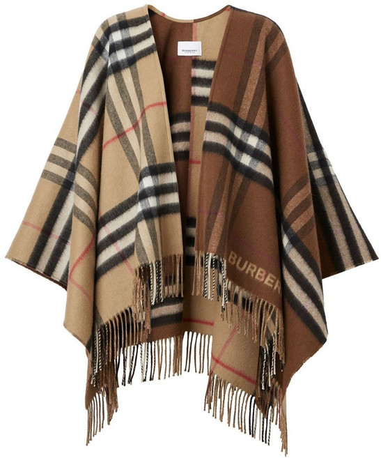 버버리 콘트라스트 체크 프린지 케이프