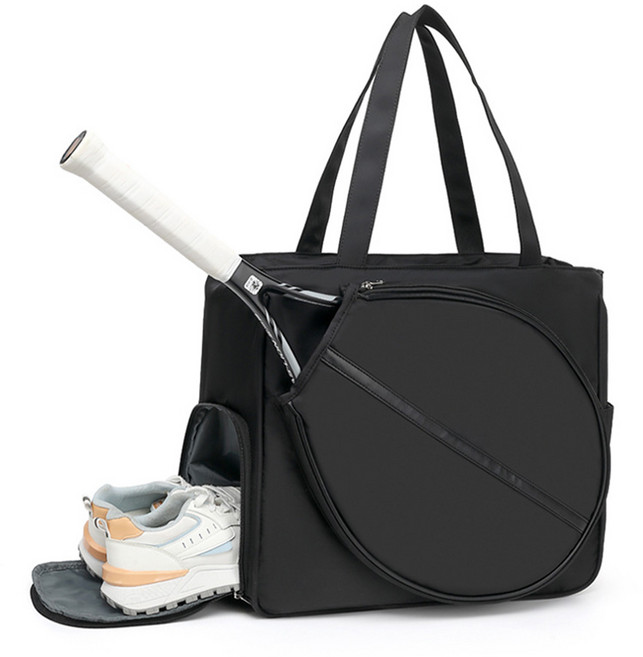 테니스 배드민턴 스쿼시 라켓 가방 토트백 + 신발 수납 + 방수, 블랙(BLACK), 1개