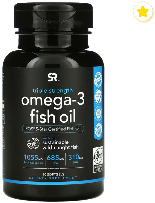 스포츠 리서치 오메가 3 피쉬 오일 알티지 rTG 트리플스트렝스 1250mg 60정 EPA DHA, 1개