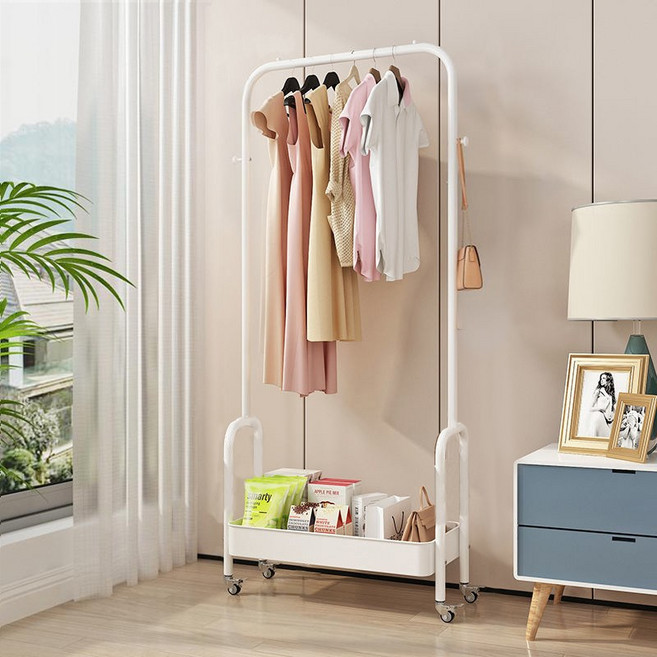 모던스탠드행거 트롤리 선반 카트 이동식 바퀴 간이 옷장 옷걸이, 화이트