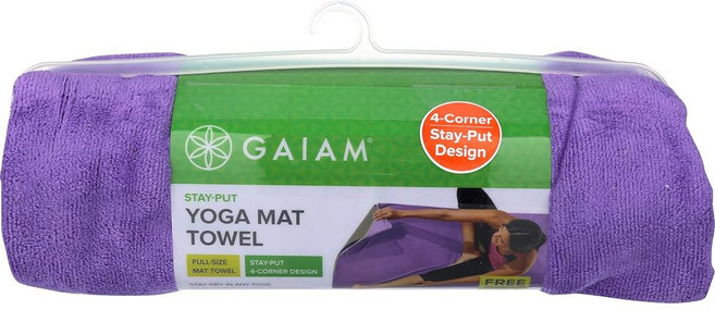 가이암 요가 타월 매트 의 액티브 드라이 논 슬립 수분 위킹 땀 흡수 파이버 핫 스테이 풋 코너 포켓 길이 70인치 x 너비 26인치, rple, 68 L x 24 W, 1개