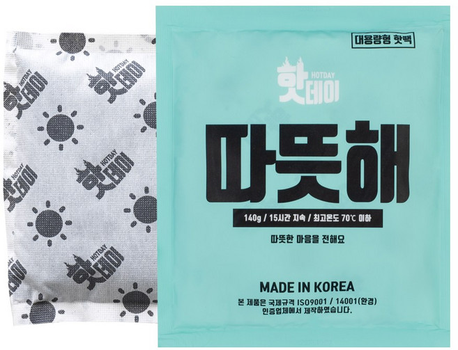 국내생산 핫데이 대용량형 따뜻해 핫팩 140g, 10개