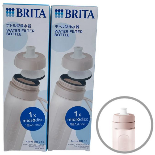 (일본정품) 브리타 휴대용 정수 필터 물병 보틀 2개 세트 마이크로 디스크 필터, 2) 로즈, 1개
