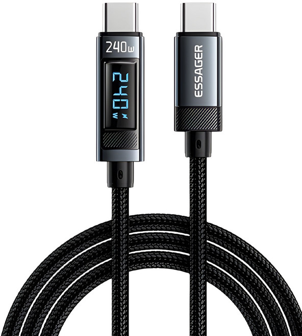 ESSAGER 數位顯示 Type-C 快充線, 快充線 240W（C>C）黑, 1個, 1m