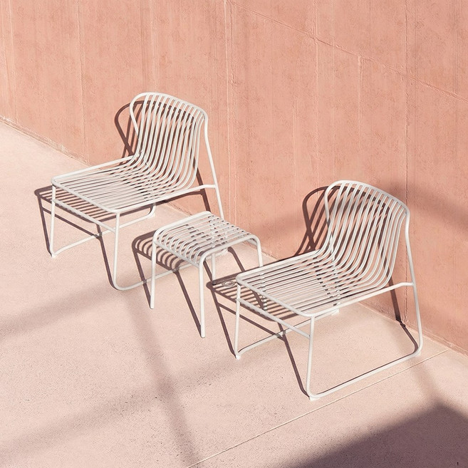 코나 철제 야외 테이블 세트 / 라운지 체어 2개+사이드테이블 협탁, 화이트