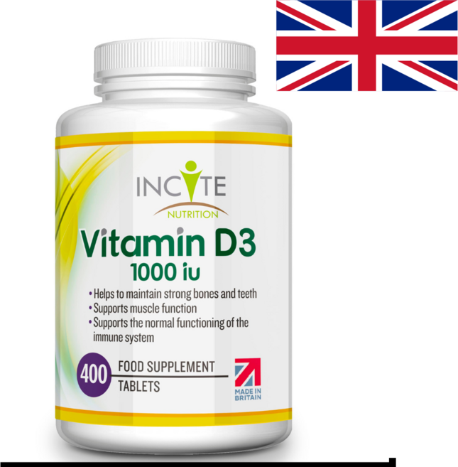 영국산 비타민 D3 1000IU 정제 뼈 근육 및 면역 체계를 위한 태양 비타민 400정1개, 1개, 400정
