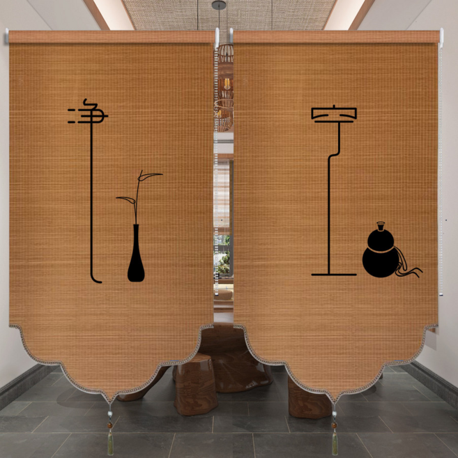 竹簾捲簾 茶室隔斷門簾 新中式背景牆裝飾掛畫 竹窗簾