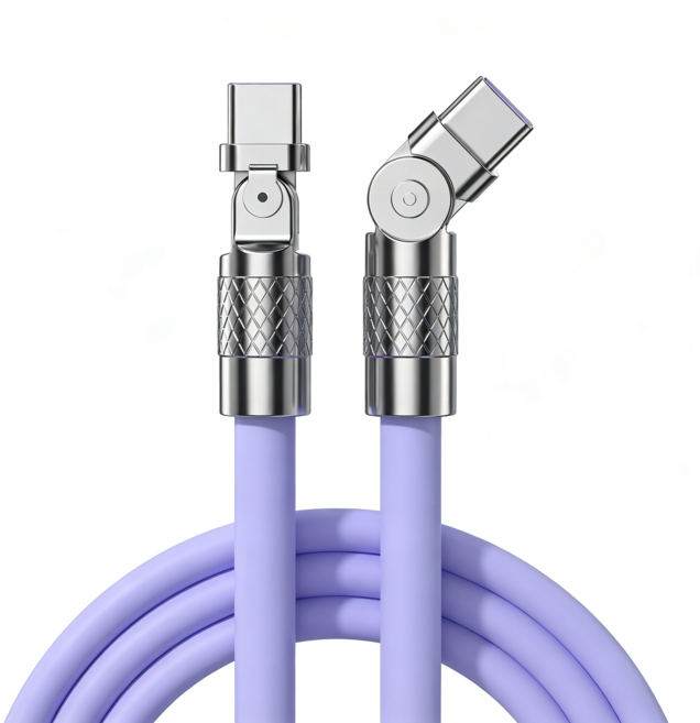 제이엘 120w 초고속 C to C 충전케이블 180도 회전 케이블, 1개, 퍼플, 1.5m