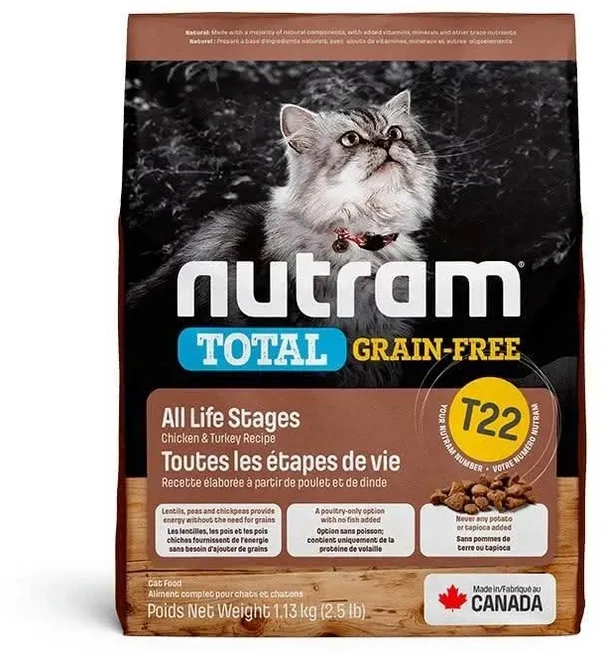 Nutram 紐頓 無穀全能貓 T22 火雞 雞肉 挑嘴全齡貓 貓乾糧 貓主食 貓飼料, 1個, 超取限重4公斤