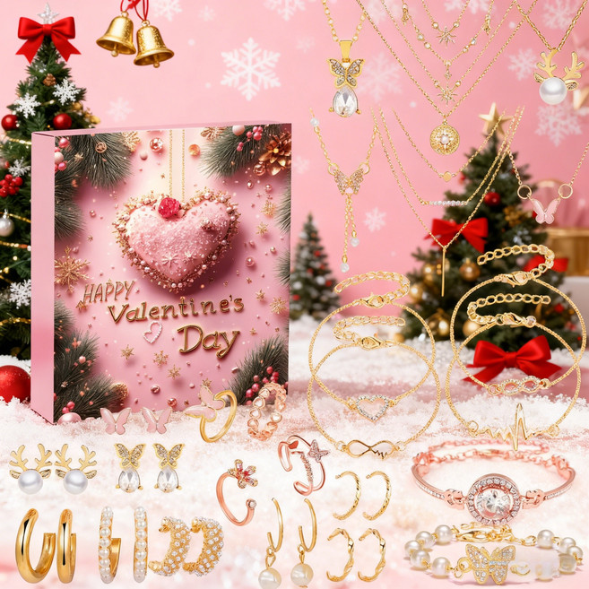 크리스마스 어드벤트 캘린더 DIY 팔찌만들기 24일달력선물, 1개, 핑크 하트